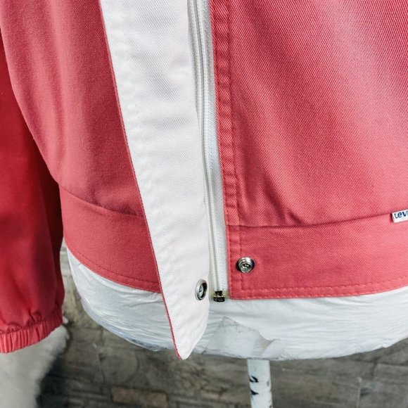 RARE VTG Y2K Women’s Levi’s 2 Tones Pink & White Bomber Jacket Sz Large Full Zip - Picture 5 of 11